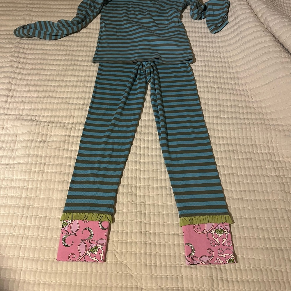 Matilda Jane Teal and Olive Striped Kids set pants new with tag